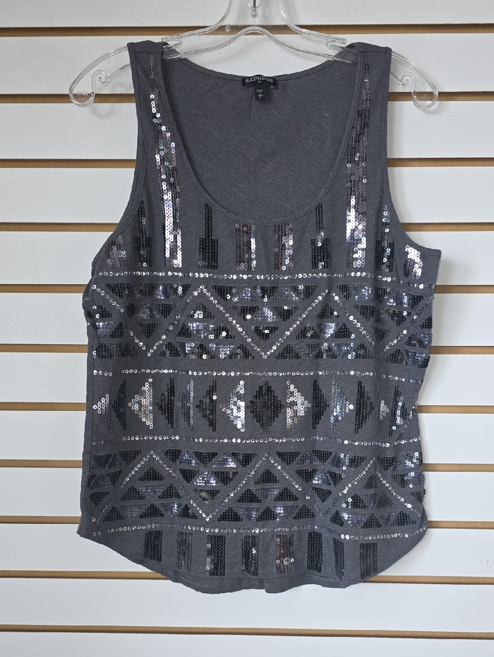 Express Sequin Geometric Tank Top Lg